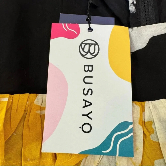 BUSAYO Ropo Splatter Print Tiered Ruffle Maxi Dress Black Size M NWT - Picture 12 of 15